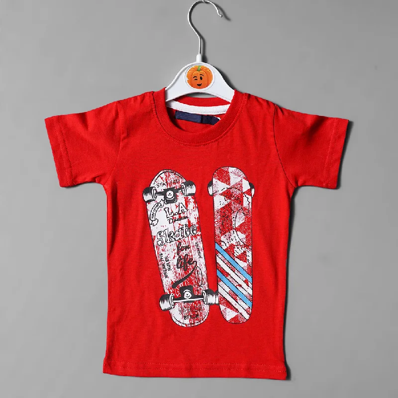 Red Color Printed T-Shirts for Boys Formal Shirt Dress