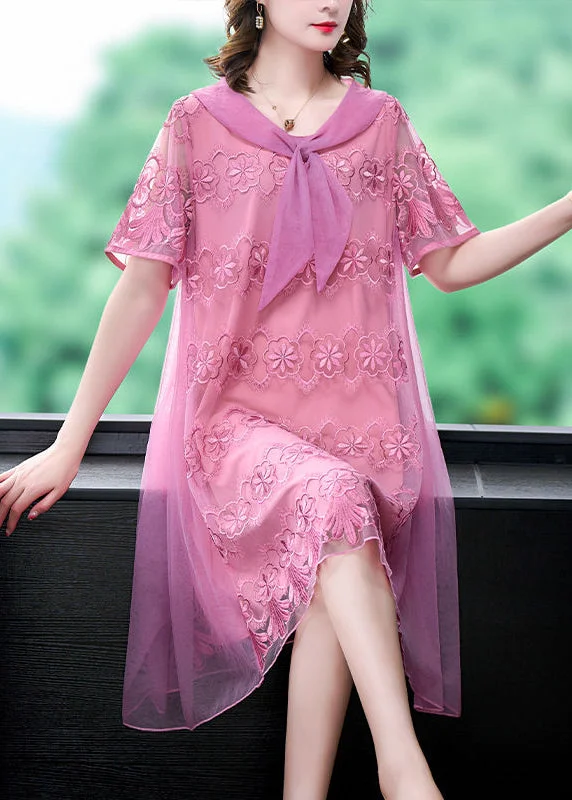 Handmade Pink Embroideried Patchwork Exra Large Hem Tulle Dresses Summer Fluffy Tulle Dress