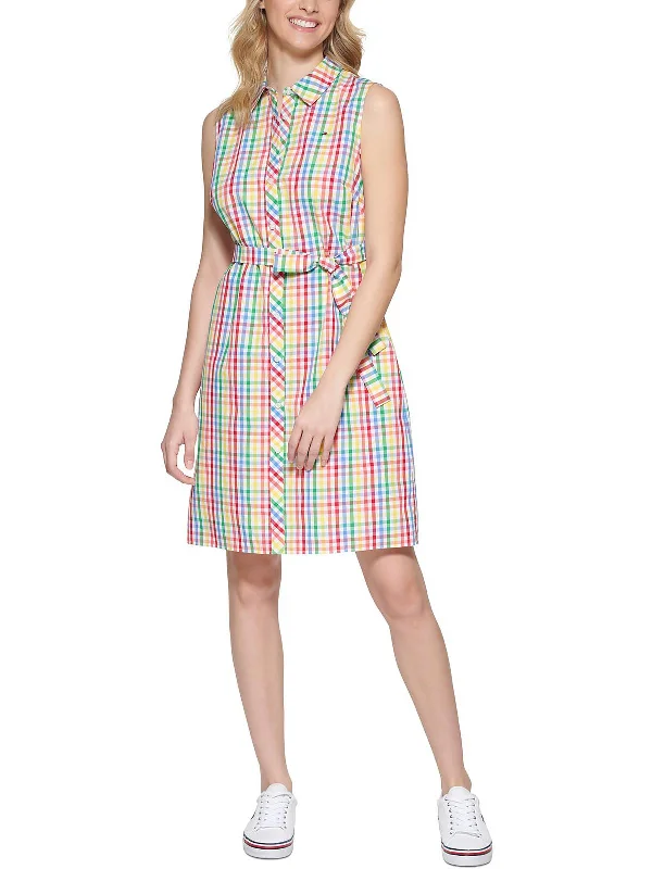 Womens Woven Plaid Shirtdress Classic Shirt Gown