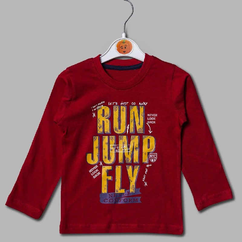 Maroon Printed Full Sleeves T-Shirt for Boys Mini Shirt Dress