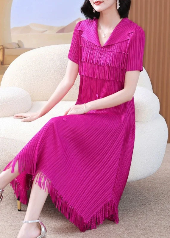 Fashion Rose Peter Pan Collar Wrinkled Tulle Maxi Shirts Dress Summer Tulle Dress Sleek