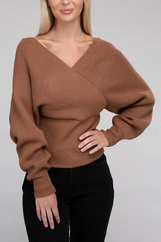 Viscose Cross Wrap Pullover Sweater Knit Bodycon Sweater