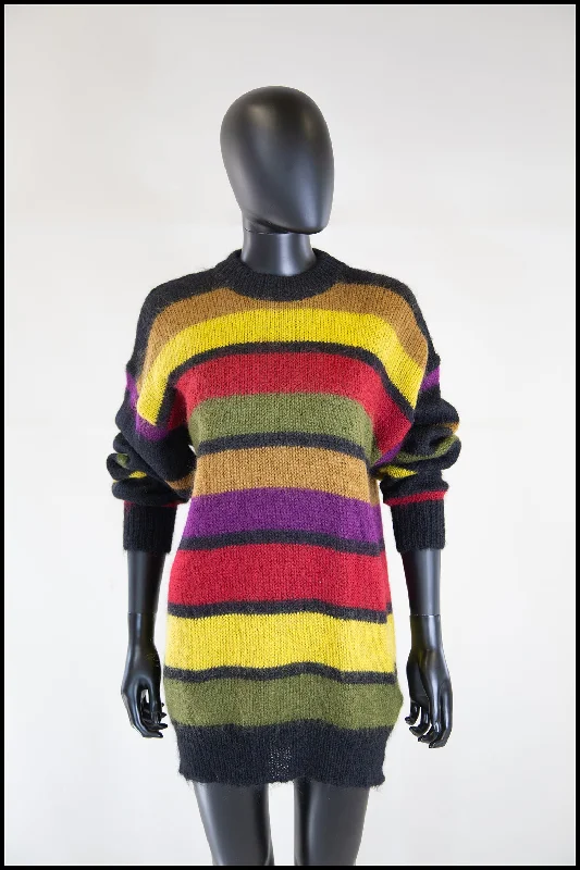 Vintage 1980s Mohair Multi Stripe Long Sweater Sweater Dress Fit