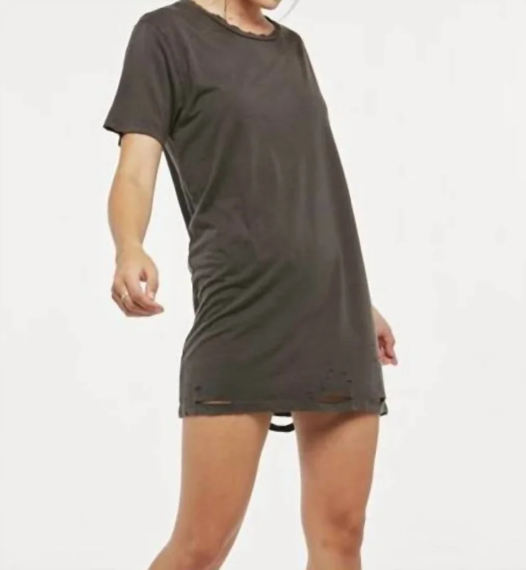 Grinded Tee Shirt Dress In Distressed Black Flared Shirt Dress