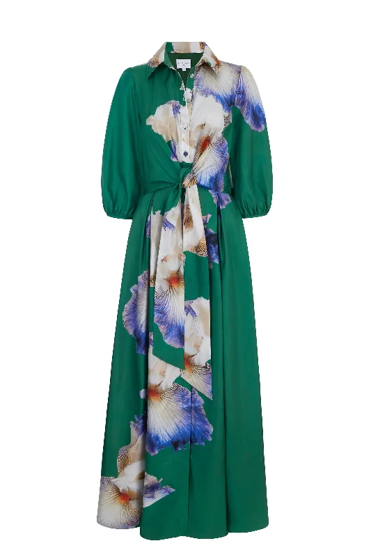 Trixie Floor Length Silk Shirt Dress Green Iris x Rachel Levy Blue Shirt Dress