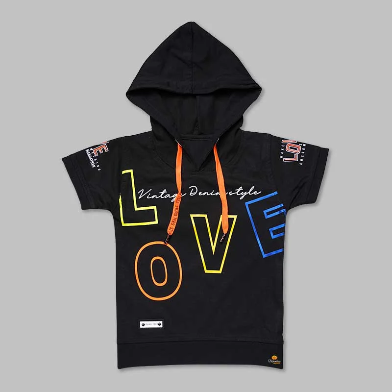 Love Text Print Hooded t-Shirts for Boys Chic Shirt Dress