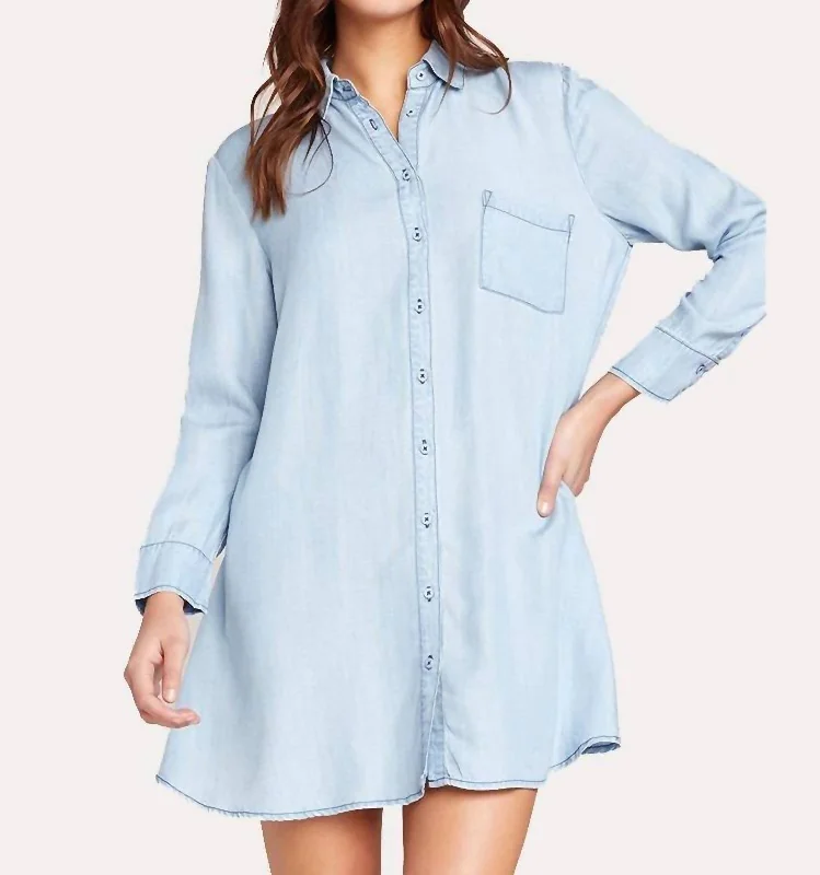 Chambray Shirt Dress In Light Denim Sexy Shirt Gown