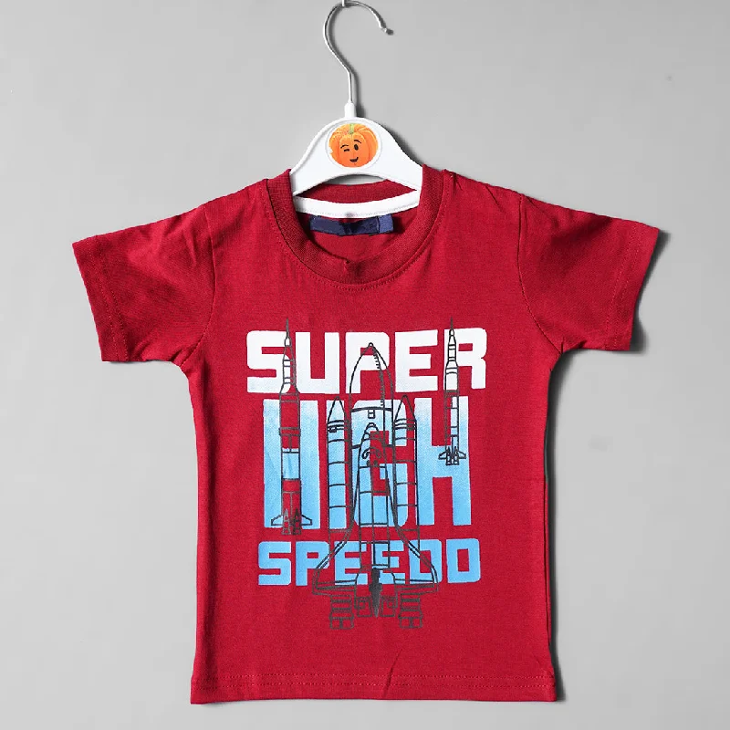 Solid Red Printed T-Shirt for Boys Long Sleeve Shirt