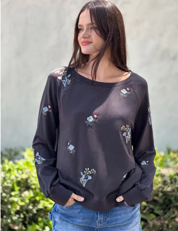 Wild Floral Embroidered Sweatshirt Soft Hoodies for Women