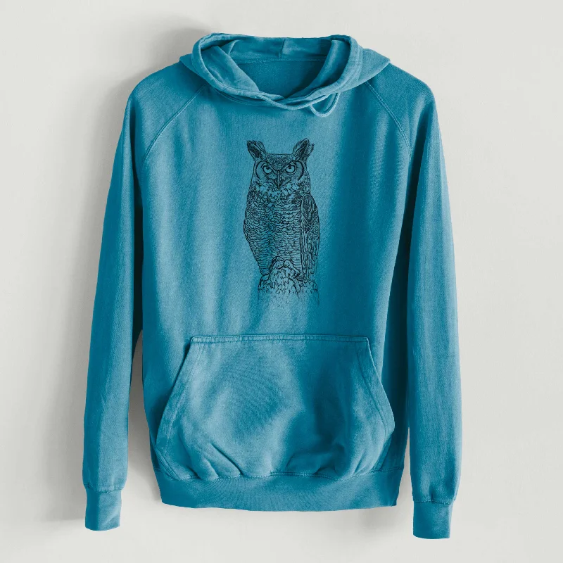 Bubo virginianus - Great Horned Owl  - Mid-Weight Unisex Vintage 100% Cotton Hoodie Casual Sweatshirts for Women