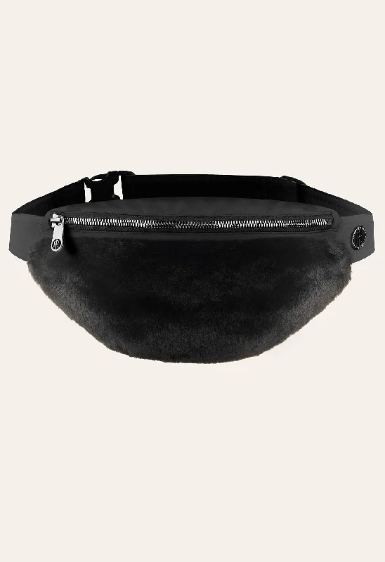 Poivre Blanc Black Faux Fur Waist and Belt Bag Women’s Zip-up Hoodies