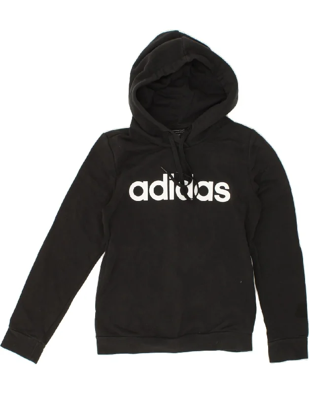 ADIDAS Womens Graphic Hoodie Jumper UK 8/10 Small Black Cotton Best sweaters for casual wear