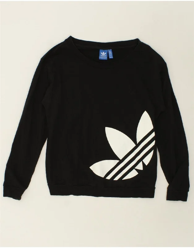 ADIDAS Womens Oversized Graphic Sweatshirt Jumper UK 10 Small Black Breathable sweaters