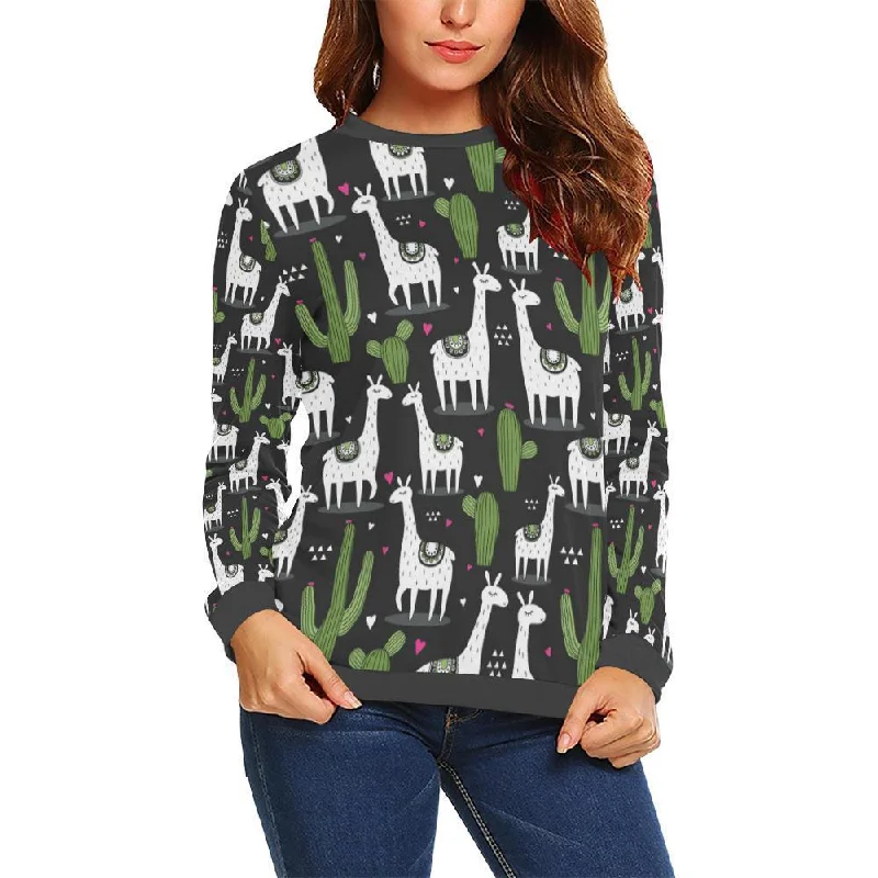 Cactus Llama Pattern Print Women's Sweatshirt Sporty sweaters