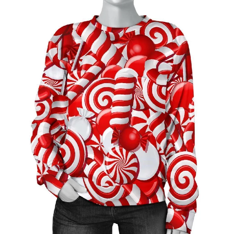 Candy Cane Print Pattern Women's Sweatshirt Cheap sweaters