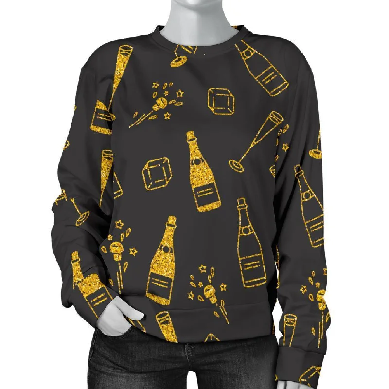 Champagne Gold Glitter Pattern Print Women's Sweatshirt Winter sweaters