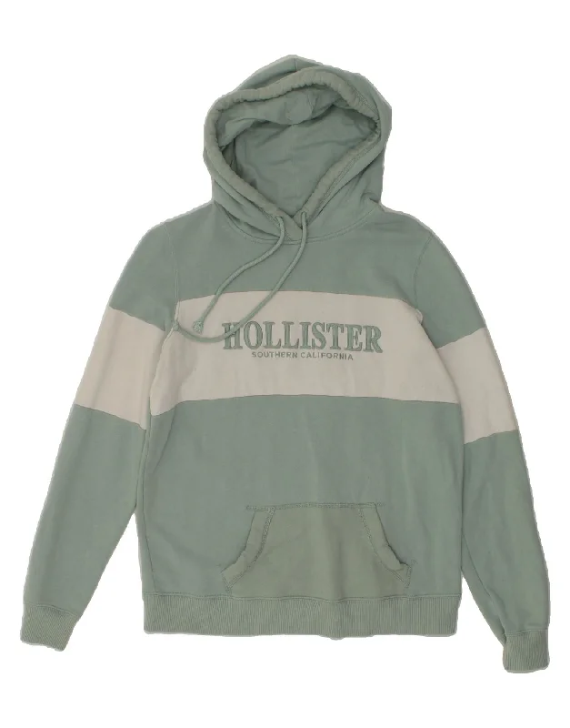 HOLLISTER Womens Graphic Hoodie Jumper UK 16 Large Green Colourblock Thermal insulation sweaters