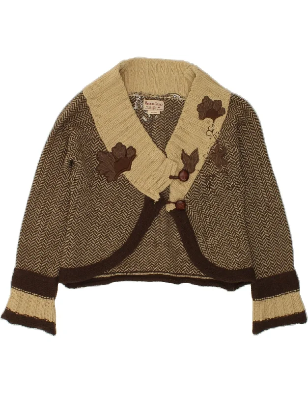 MARLBORO CLASSICS Womens Bolero Jumper UK 14 Medium Brown Herringbone Eco-friendly sweaters