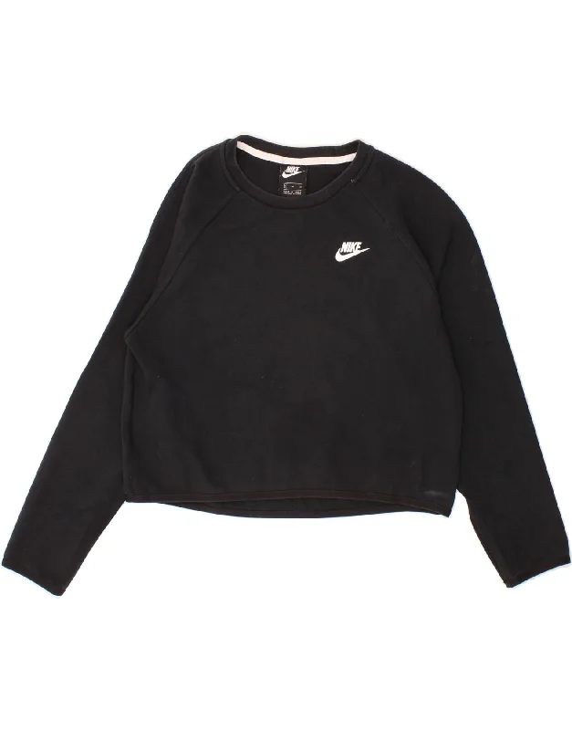 NIKE Womens Crop Sweatshirt Jumper UK 14 Medium Black Cotton Wrinkle-resistant sweaters