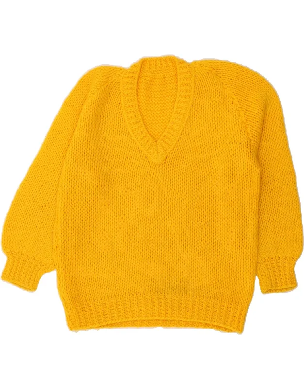 VINTAGE Womens V-Neck Jumper Sweater UK 16 Large Yellow Best sweaters for layering