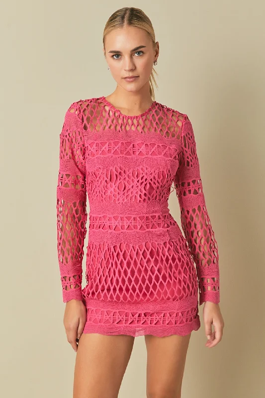 Long Sleeve Crochet Mini Dress Corset mini dresses