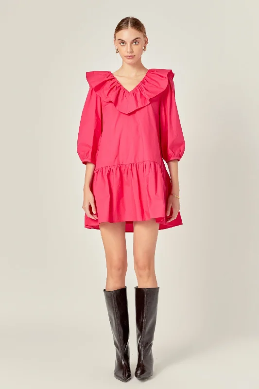 Long Sleeve V Ruffled Mini Wedding guest mini dresses