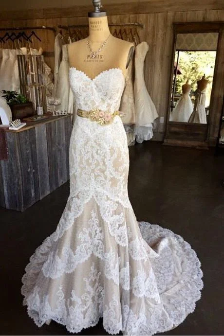 Pretty Lace Mermaid Wedding Dress Strapless Lace Bridal Dress Sexy Vintage Bridal Dress N128 Short Wedding Gown