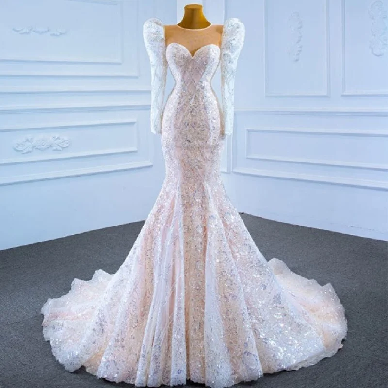 Sequined Mermaid Wedding Dress Ruffled Wedding Dress