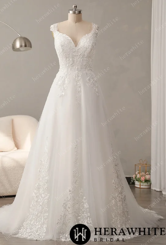 Timeless Lace Wedding Dress with V-Neckline Mermaid Style Gown