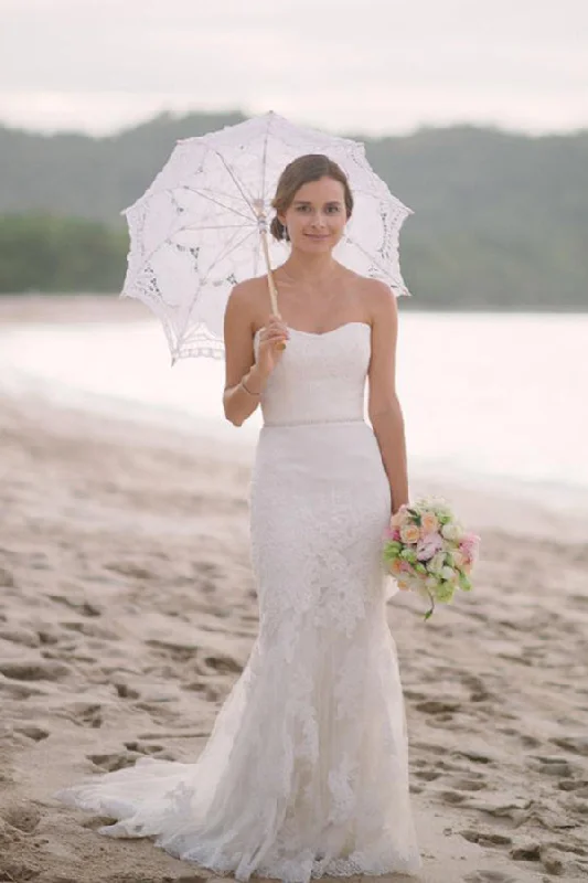 Sheath Sweetheart Sleeveless Layers Lace Wedding Dresses Mermaid Style Gown