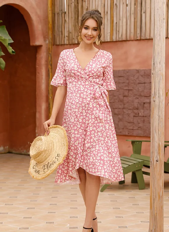 Ruffle Sleeve Women Boho Dress Floral Print Vintage Dresses Female Summer Holiday Casual Midi Dress Birthday midi dresses