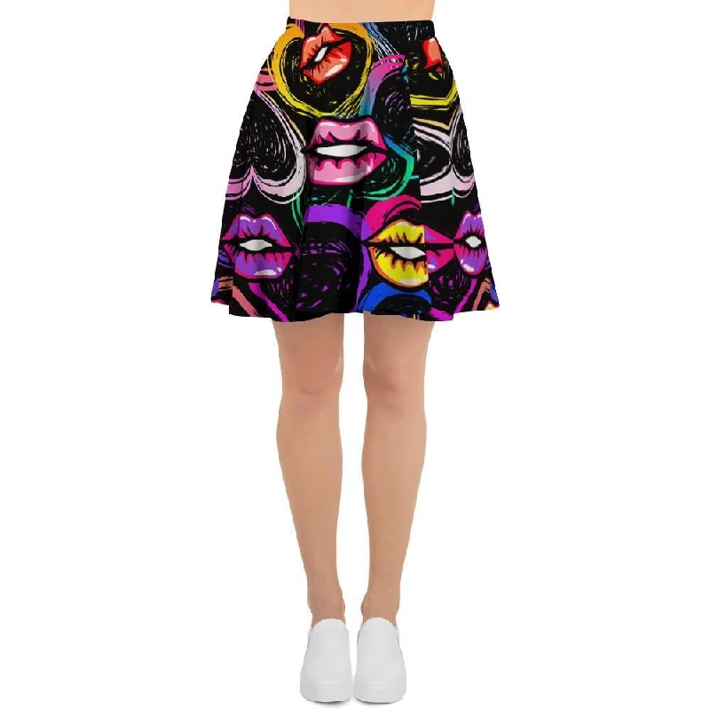 Abstract Lip Graffiti Print Women's Skirt Metallic unclassified skirts