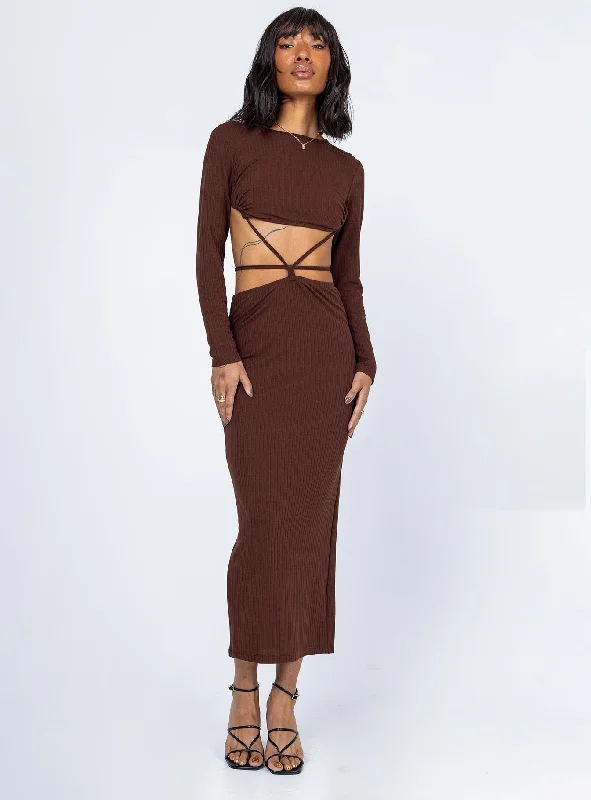 Kari Midi Dress Brown Sleeveless midi dresses