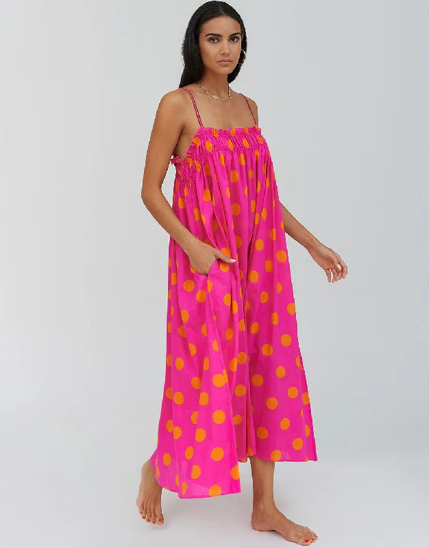 Polka Dot Midi Dress  - Fuchsia Designer midi dresses