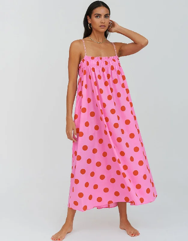 Polka Dot Midi Dress  - Pink Affordable midi dresses