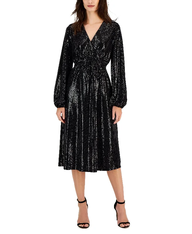 T Tahari Womens Faux Wrap Sequin Midi Dress Preppy midi dresses