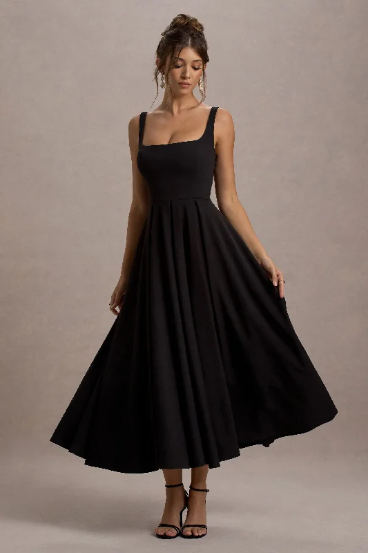 Parina | Black Strappy Volume-Hem Maxi Dress Best maxi dresses for elegant looks