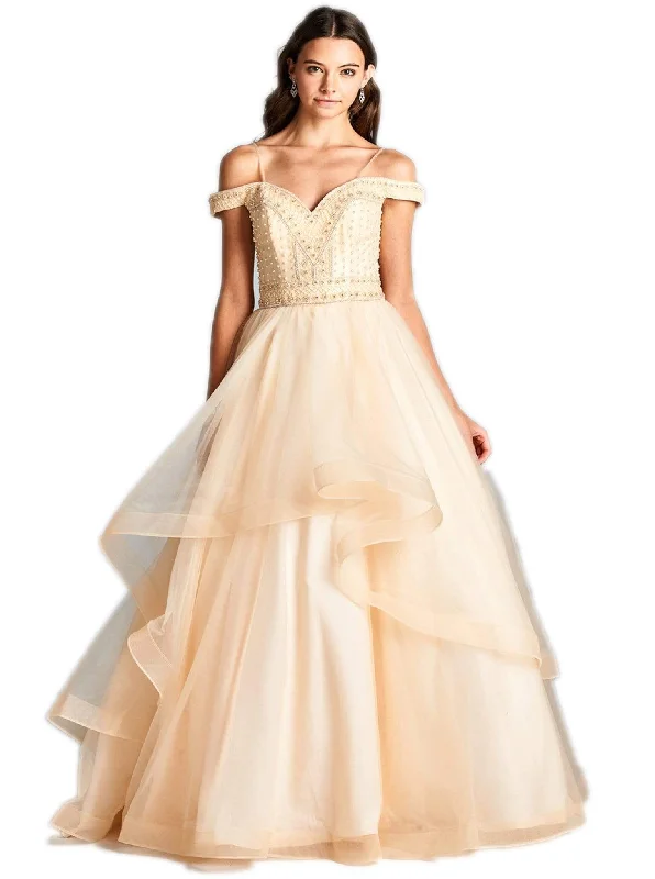 Aspeed Design - Pearl Beaded Off-Shoulder Evening Ballgown Budget-friendly party dresses