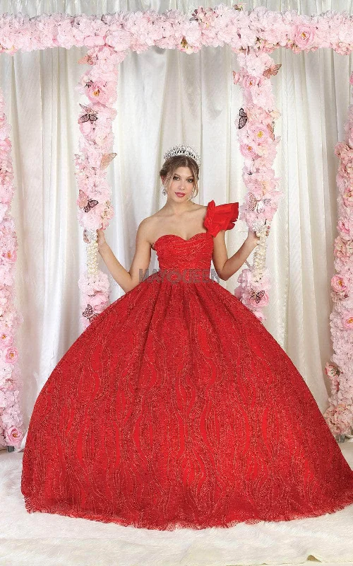 May Queen LK203 - Ruffled Sleeve Beaded Ballgown Lace party dresses