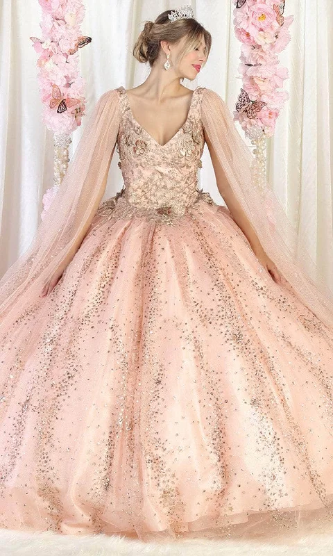 May Queen LK205 - Floral Appliqued V-Neck Ballgown Best party dresses for formal events