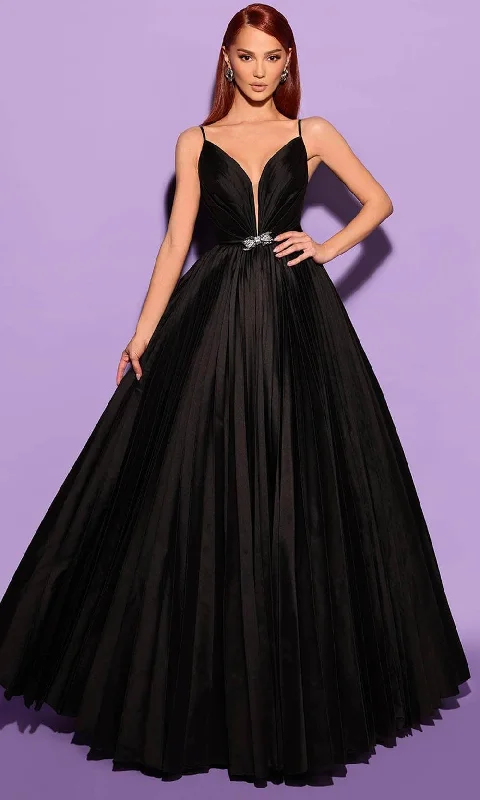 Tarik Ediz 53107 - Pleated Bodice A-Line Evening Gown Silk party dresses