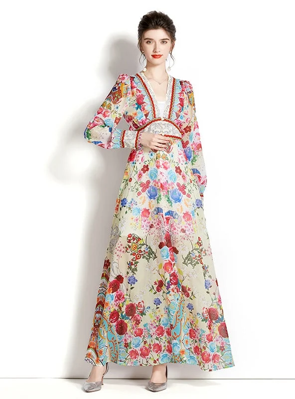 Long Sleeve Lantern Sleeve Printed Dress H&M floral dresses