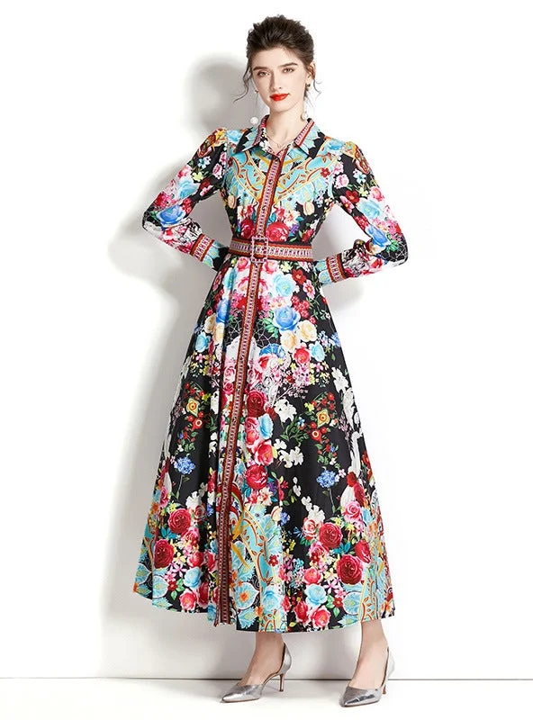 Long-sleeved Lantern Sleeve Printed Dress Birthday floral dresses