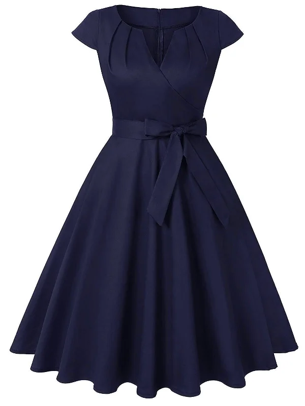 1950s Cap Sleeve Bow Swing Dress Club unclassified dresses