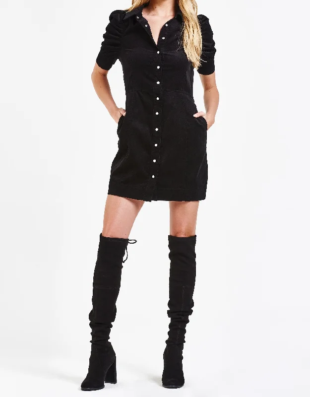 ADELINE BUTTON DOWN DRESS BLACK CORDUROY Off-shoulder unclassified dresses