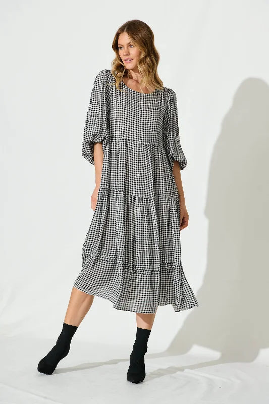 Alberta Smock Dress In Black Gingham Check Tiered unclassified dresses