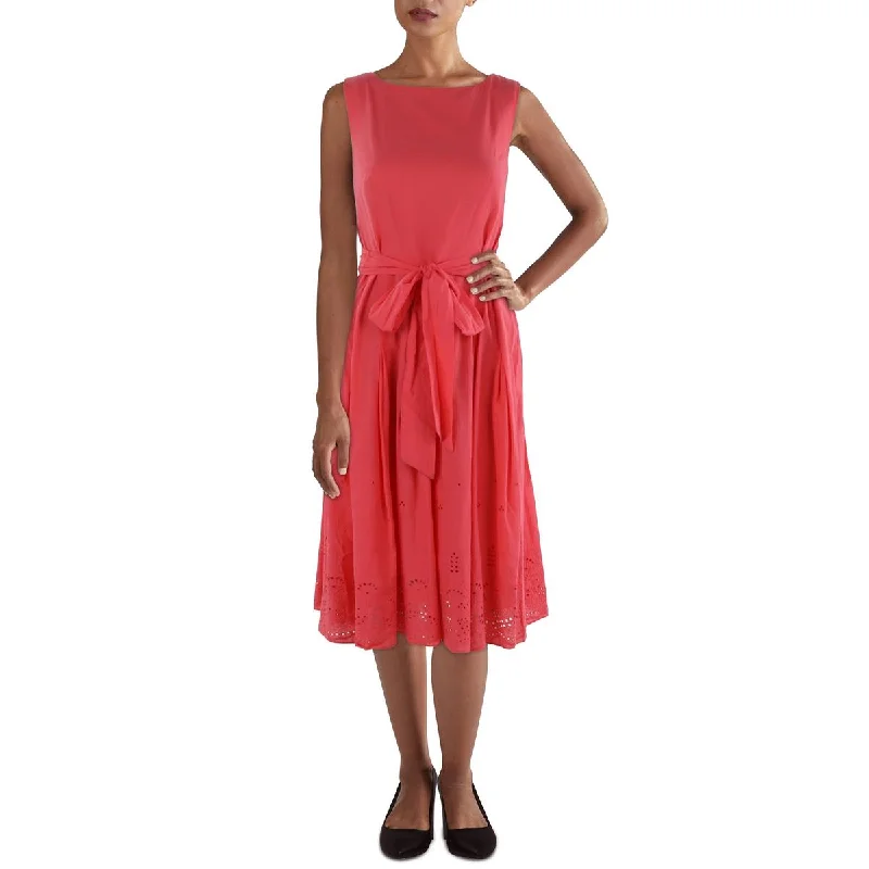 Anne Klein Womens Eyelet Trim Sleeveless Fit & Flare Dress Petite unclassified dresses