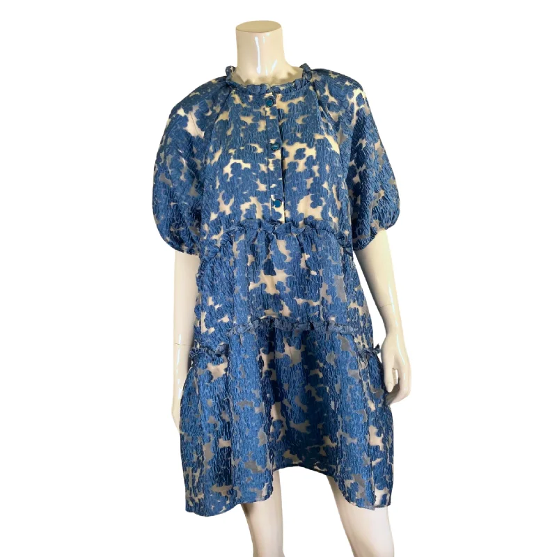 Anthropologie Maeve Blue Jacquard Tiered Dress Printed unclassified dresses