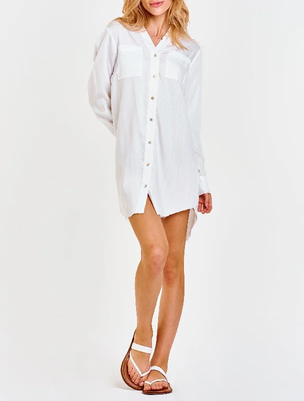 AVERY BUTTON FRONT DRESS WHITE Silk unclassified dresses