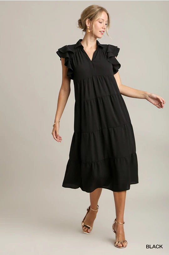 Black Ruffled Up Dress Soft fabric unclassified dresses